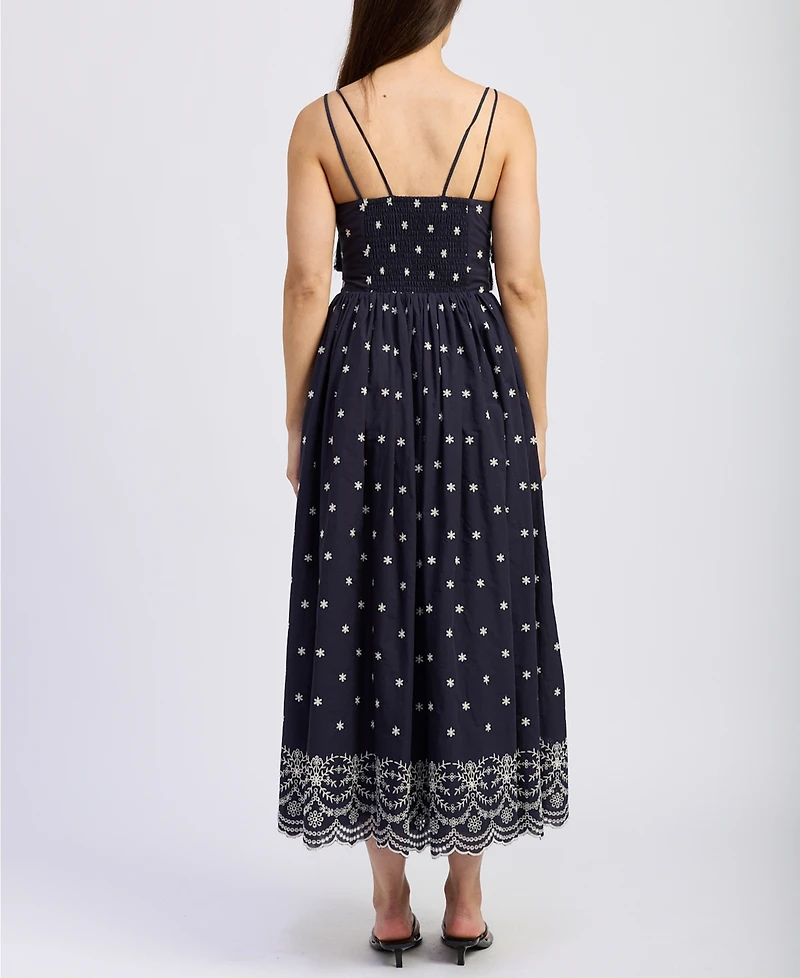 En Saison Women's Nara Cotton Embroidered Tie-Strap Midi Dress