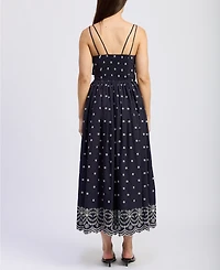 En Saison Women's Nara Cotton Embroidered Tie-Strap Midi Dress