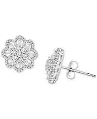 Wrapped in Love Diamond Round & Baguette Flower Stud Earrings (1 ct. t.w.) in 14k White Gold, Exclusively at Macy's