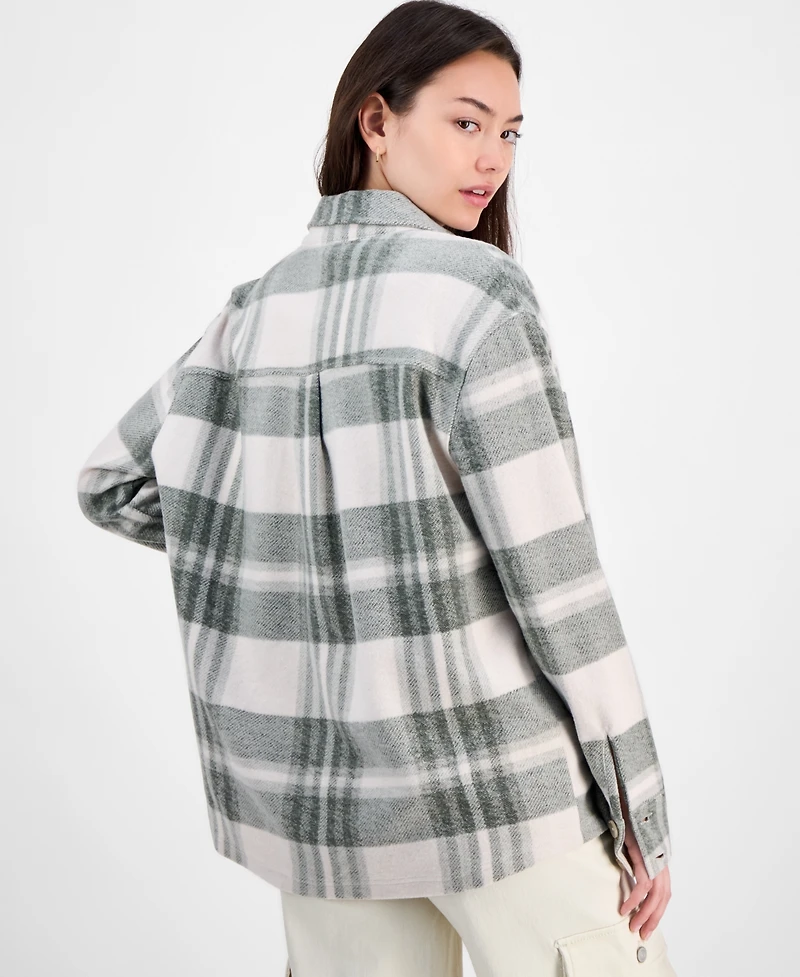Just Polly Juniors' Plaid Button-Front Shacket
