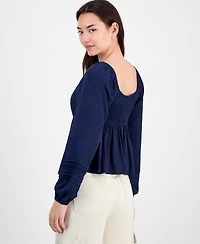 Self Esteem Juniors' Ruched V-Neck Lace-Inset Blouse