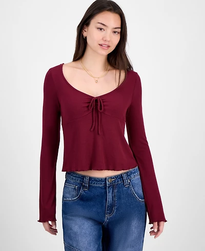 Self Esteem Juniors' Solid V-Neck Rib Knit Long Sleeve