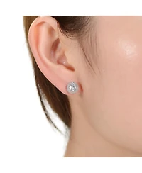 Rachel Glauber White Gold Plating with Clear Cubic Zirconia Round Stud Earrings
