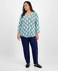 Jm Collection Plus Printed V-Neck Top