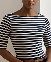 Lauren Ralph Petite Striped Stretch Cotton Boatneck Tee