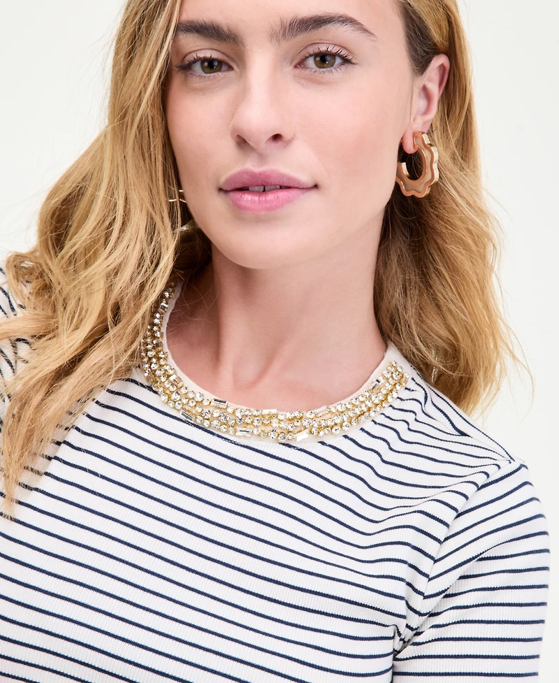On 34th Women's Embellished-Crewneck Rib-Knit T-Shirt, Macy's Exclusive
