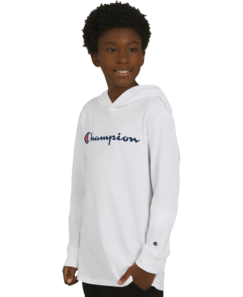 Champion Big Boys Signature Logo Long-Sleeve Hooded T-Shirt