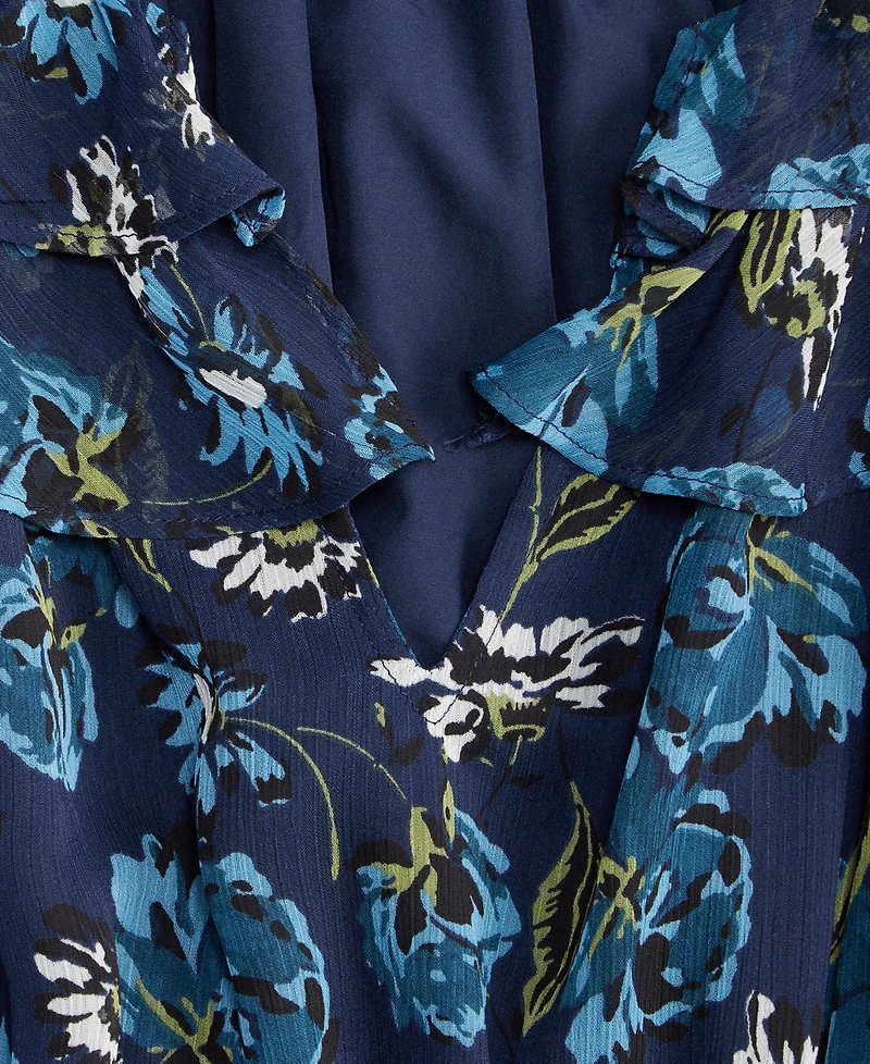 On 34th Women's Printed Ruffle-Trim Long-Sleeve Midi Dress, Macy's Exclusive