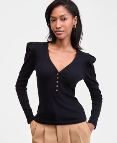 On 34th Womens Puff Shoulder Long Sleeve Henley T Shirt Macys Exclusive