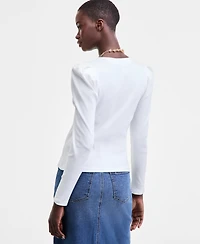 On 34th Women's Puff-Shoulder Long-Sleeve Henley T-Shirt, Macy's Exclusive