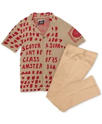 Scotch Soda Mens Slim Fit Ralston Pants Jacquard Text Logo Shirt