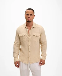 Ron Tomson Men's Fitted Snap Western Linen Shirt