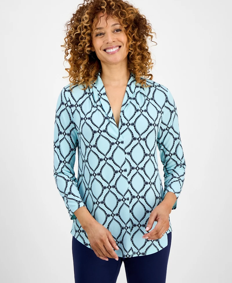 Jm Collection Petite Anita Ornate Printed 3/4-Sleeve Top, Macy's Exclusive