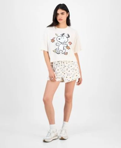 Love Tribe Juniors Autumn Dancing Snoopy Shorts T Shirt
