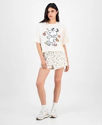 Love Tribe Juniors Autumn Dancing Snoopy Shorts T Shirt