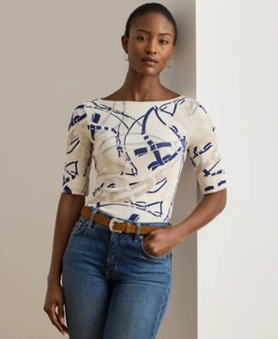Lauren Ralph Lauren Womens Belting Print Cotton Boatneck Tee P Xs Xxl