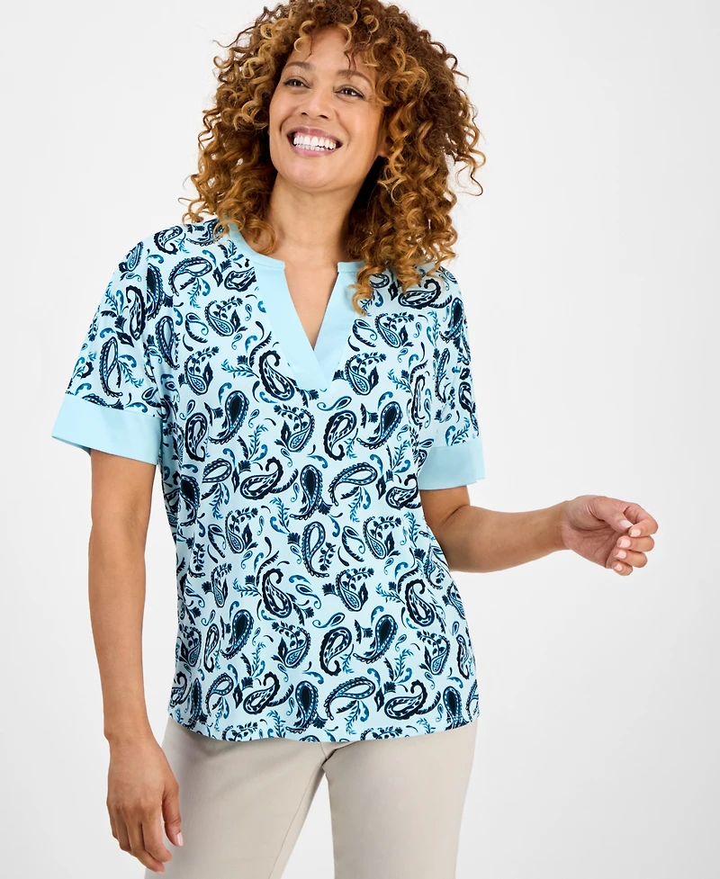 Jm Collection Petite Printed Split-Neck Top, Macy's Exclusive