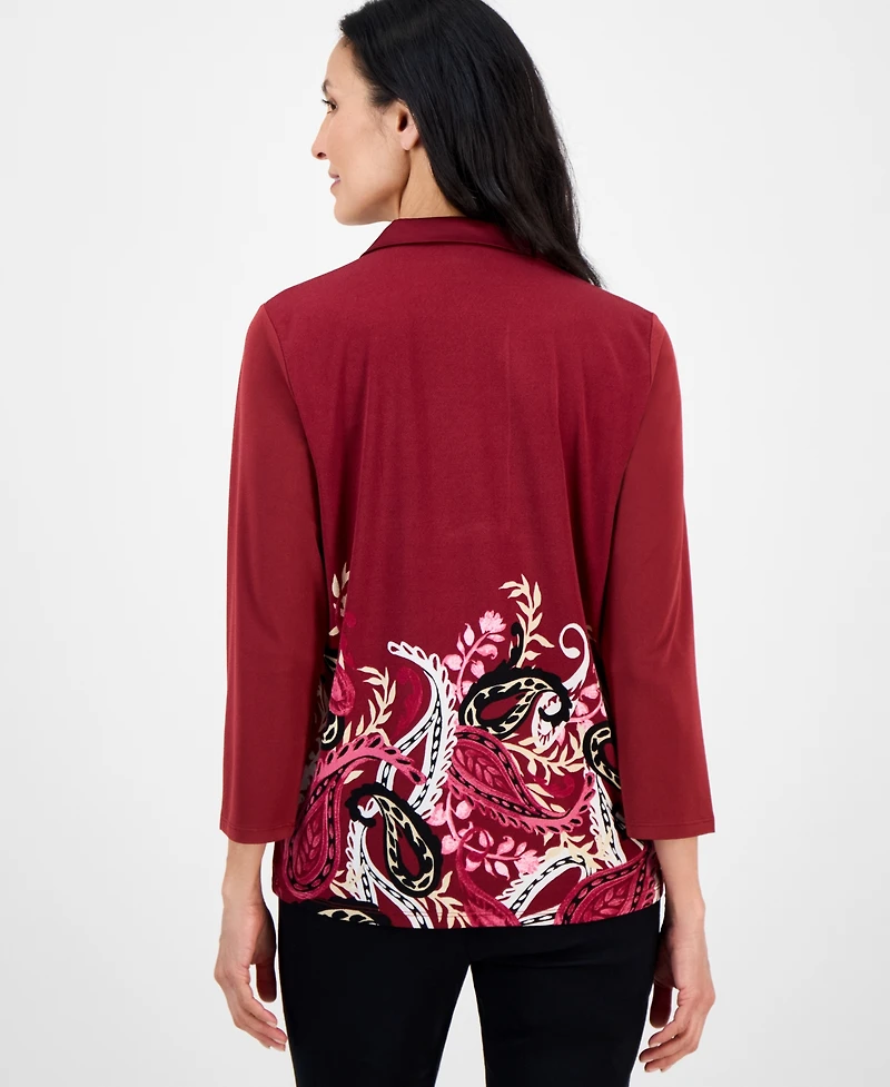 Jm Collection Petite Trailing Paisley Printed Lace-Up Top, Macy's Exclusive