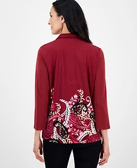 Jm Collection Petite Trailing Paisley Printed Lace-Up Top, Macy's Exclusive