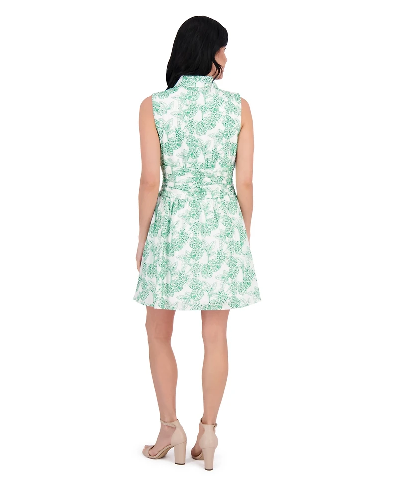 kensie Women's Cotton Embroidered Sleeveless Dress
