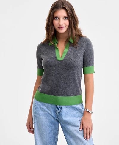 On 34th Women's Colorblocked Polo Short Sleeve Sweater, Macy's Exclusive