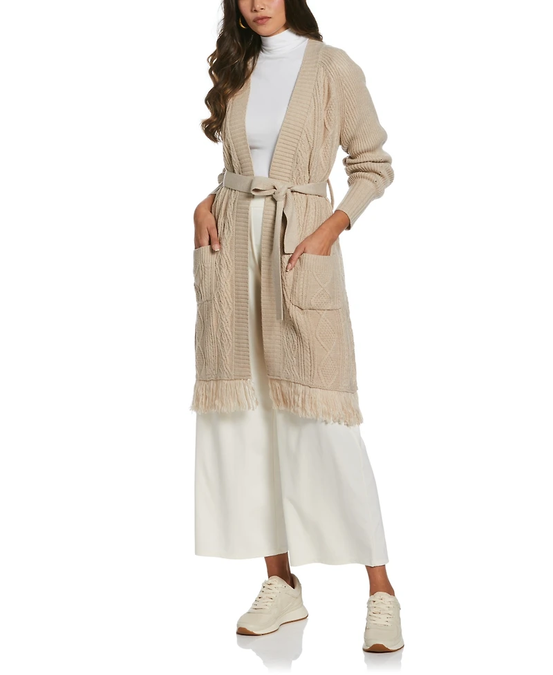 Ella Rafaella Petite Fringe Long Sleeve Duster Sweater