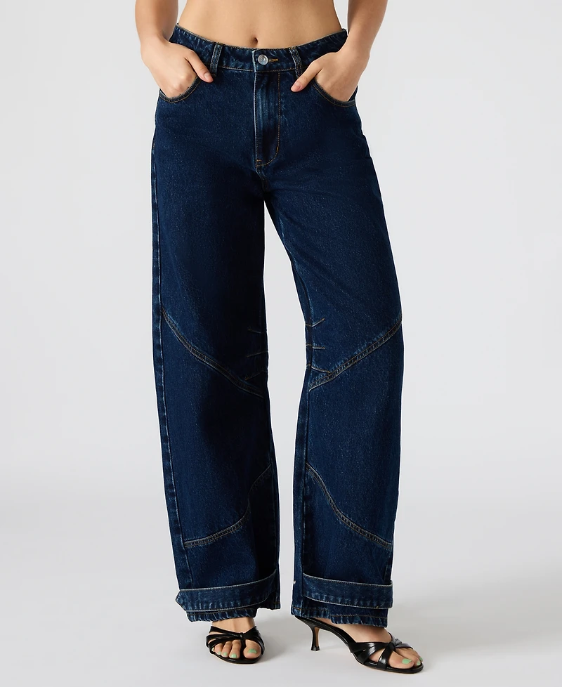 Steve Madden Women's Tre Denim Mid-Rise Wide-Leg Jeans