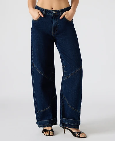 Steve Madden Women's Tre Denim Mid-Rise Wide-Leg Jeans