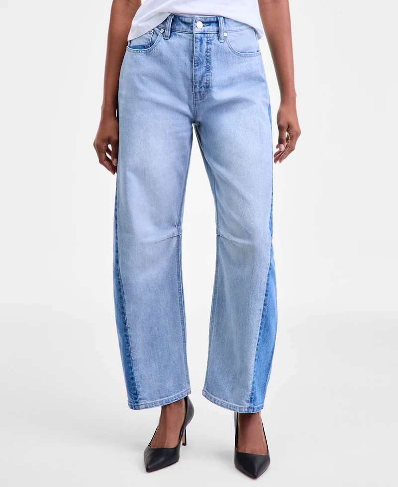 On 34th Women's High-Rise Two-Tone Barrel-Leg Jeans, Macy's Exclusive