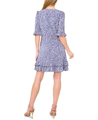 CeCe Women's Printed V-Neck Tiered-Ruffle-Trim Dress