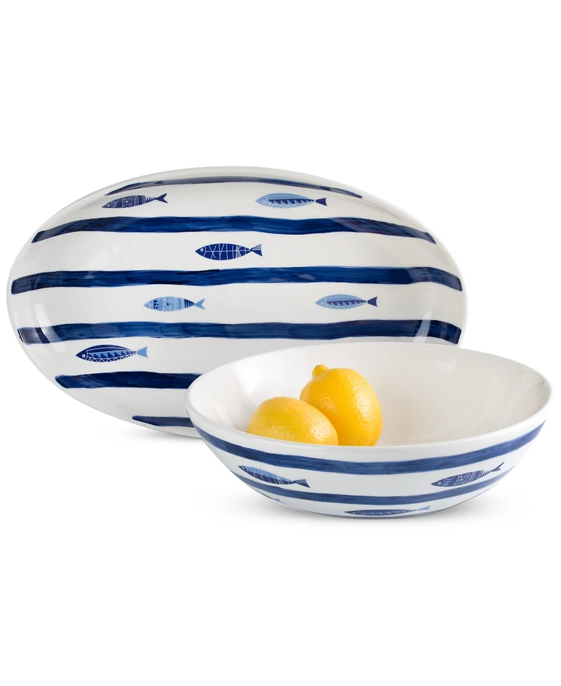 Euro Ceramica Costa Azul Sea Fish Serving Bowl