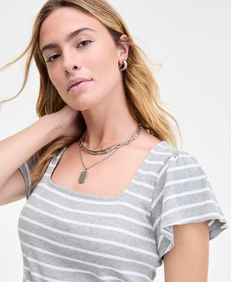 On 34th Women's Square-Neck Flutter-Sleeve Ribbed Top, Macy's Exclusive