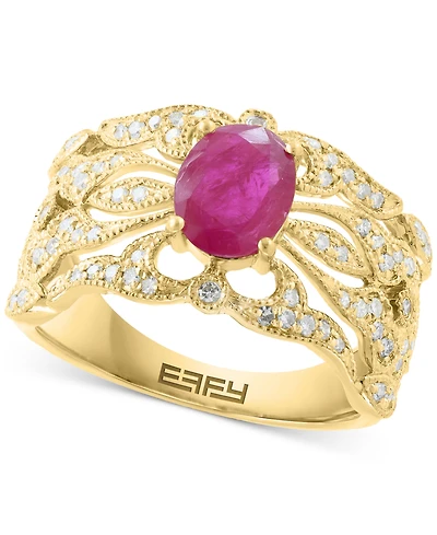 Effy Ruby (1-3/8 ct. t.w.) & Diamond (1/3 ct. t.w.) Openwork Statement Ring in 14k Gold
