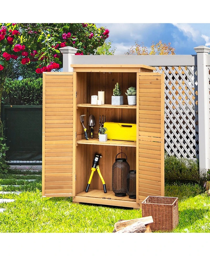 Costway Outdoor Fir Wood Storage Shed Garden Tool Cabinet Locker Tall Vertical Organizer