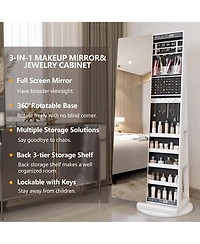 Vlsrka 360° Swivel Free-Standing Jewelry Armoire Cabinet with Mirror