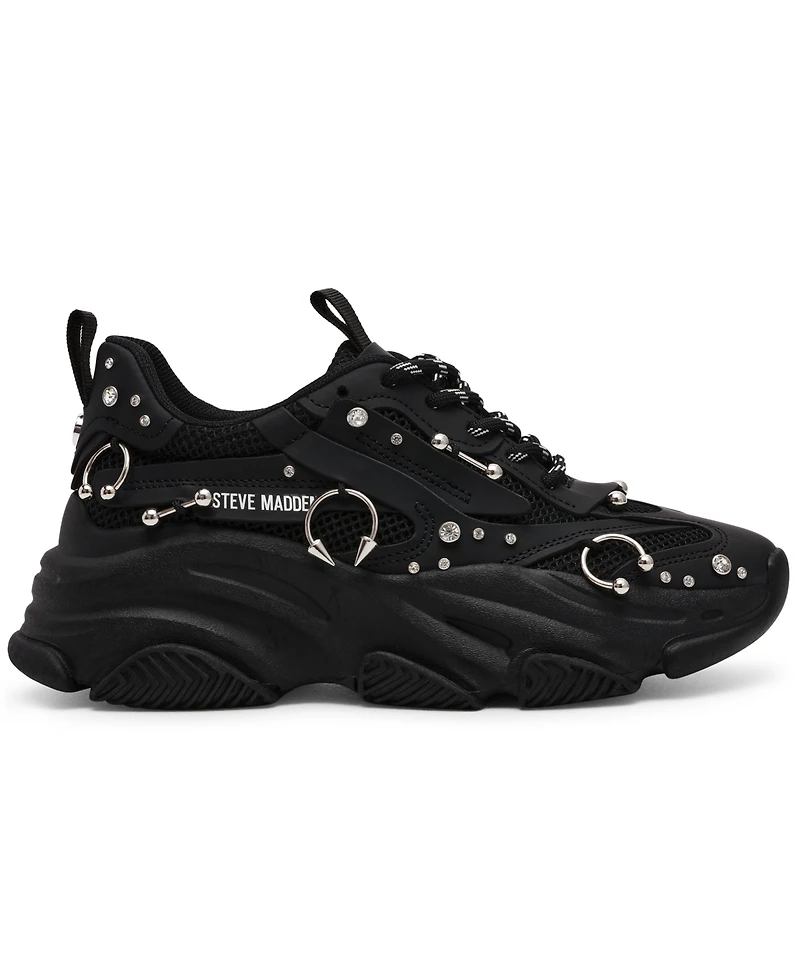 Steve Madden Women's Possession Piercing-Embellished Lace-Up Sneakers