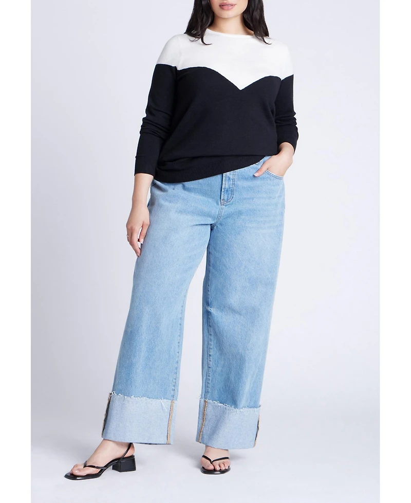 Eloquii Women's Plus Sweetheart Colorblock Sweater