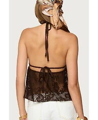 Edikted Women's Sheer Crochet Babydoll Halter Top