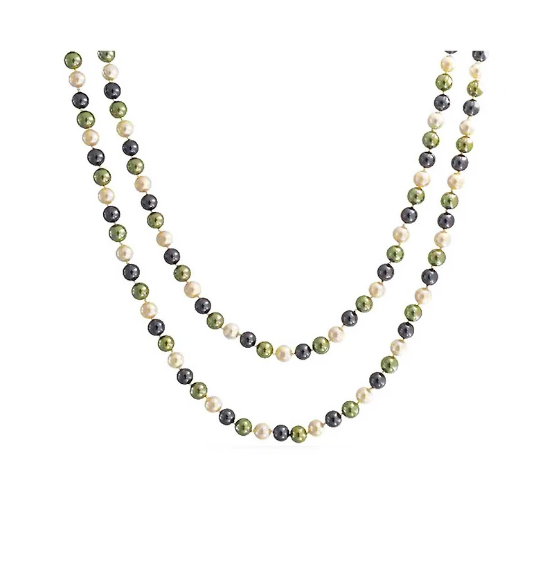 Bling Jewelry Classic Western Style Hand Knotted Simulated Pearls Round Ball Bead Endless Long Strand Double Triple Wrap Layer Necklace
