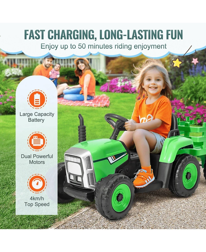 Kids Ride on Tractor 12V Electric Toy Tractor with Trailer Remote Control