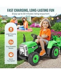 Kids Ride on Tractor 12V Electric Toy Tractor with Trailer Remote Control