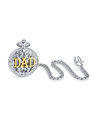 Bling Jewelry Open Face Two Tone Daddy Father Gift Word Dad Pocket Watch Gold Silver Plated Finish With Long Pocket Chain