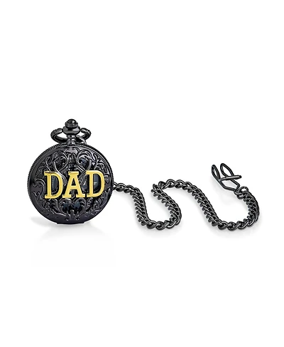 Bling Jewelry Open Face Two Tone Daddy Father Gift Word Dad Pocket Watch Gold Silver Plated Finish With Long Chain