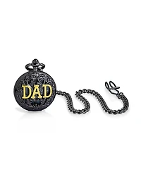 Bling Jewelry Open Face Two Tone Daddy Father Gift Word Dad Pocket Watch Gold Silver Plated Finish With Long Chain