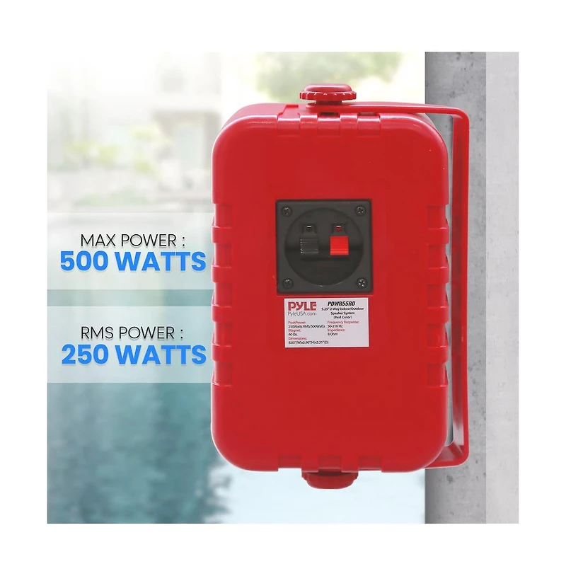 Pyle 5.25” 2-Way Indoor/Outdoor Speaker System - Waterproof with 1/2” High Compliance Polymer Tweeter, Red