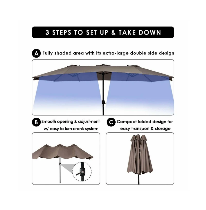 15 Feet Double-Sided Outdoor Patio Umbrella with Crank without Base
