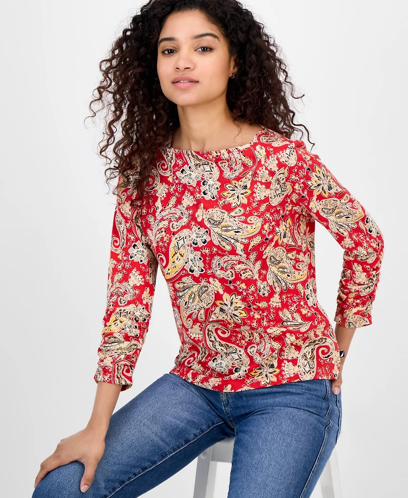 Nautica Jeans Women's Boat-Neck Paisley-Print Top