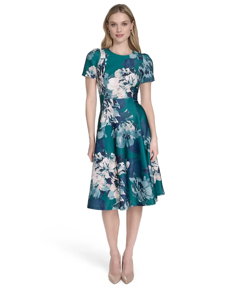 Calvin Klein Women's Scuba Floral-Print Fit & Flare Dress