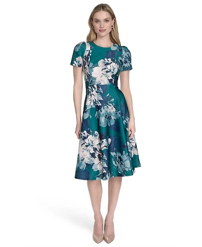Calvin Klein Women's Scuba Floral-Print Fit & Flare Dress