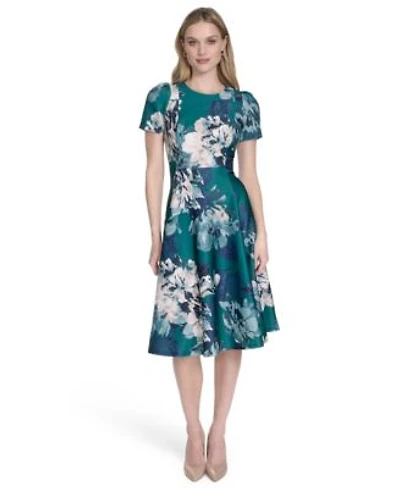 Calvin Klein Womens Womens Scuba Floral Print Fit Flare Dress 0p 16
